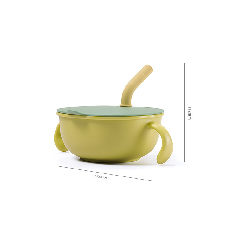 Plastic Baby feeding bowl silicone straw snacks bowls with suction cups