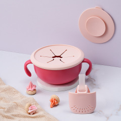 Plastic Baby feeding bowl silicone straw snacks bowls with suction cups