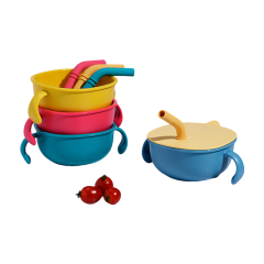 Plastic Baby feeding bowl silicone straw snacks bowls with suction cups