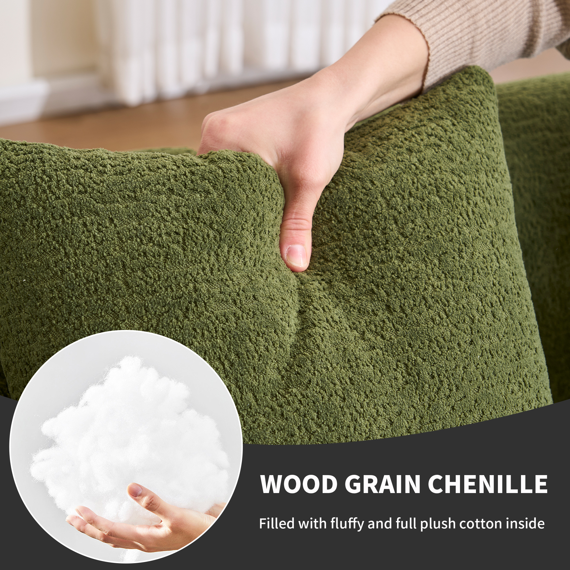 Shape Sectional Sofa with Curved Chaise, Green Modular Chenille Couch Featuring Full Compression 30D High - Density Sponge, 900 lbs. Load - Bearing for Apartment Living Room