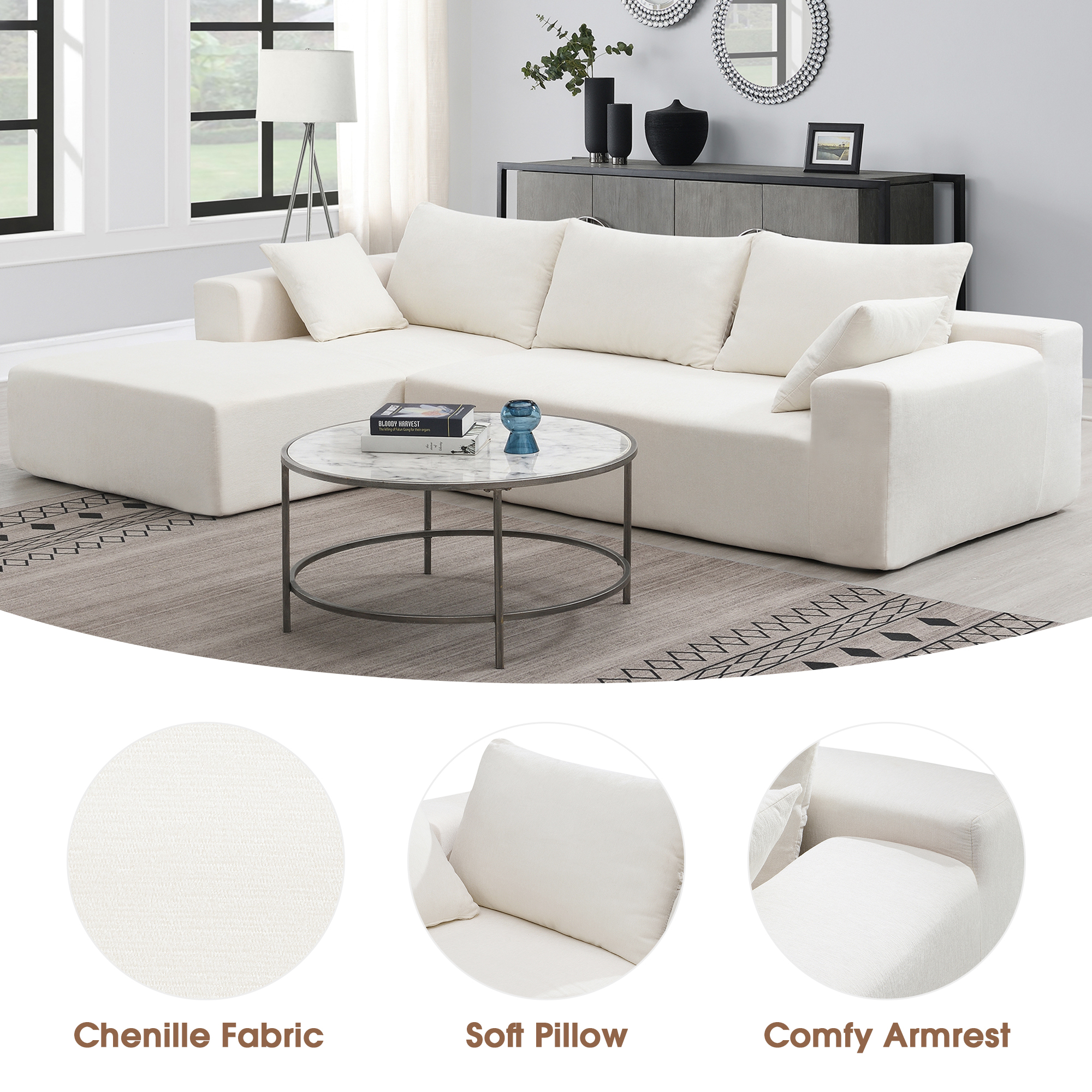 109*68" Modular Sectional Sofa Set – Modern Minimalist Cream Couch for Living Room, Bedroom & Salon