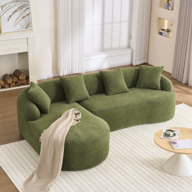 Shape Sectional Sofa with Curved Chaise, Green Modular Chenille Couch Featuring Full Compression 30D High - Density Sponge, 900 lbs. Load - Bearing for Apartment Living Room