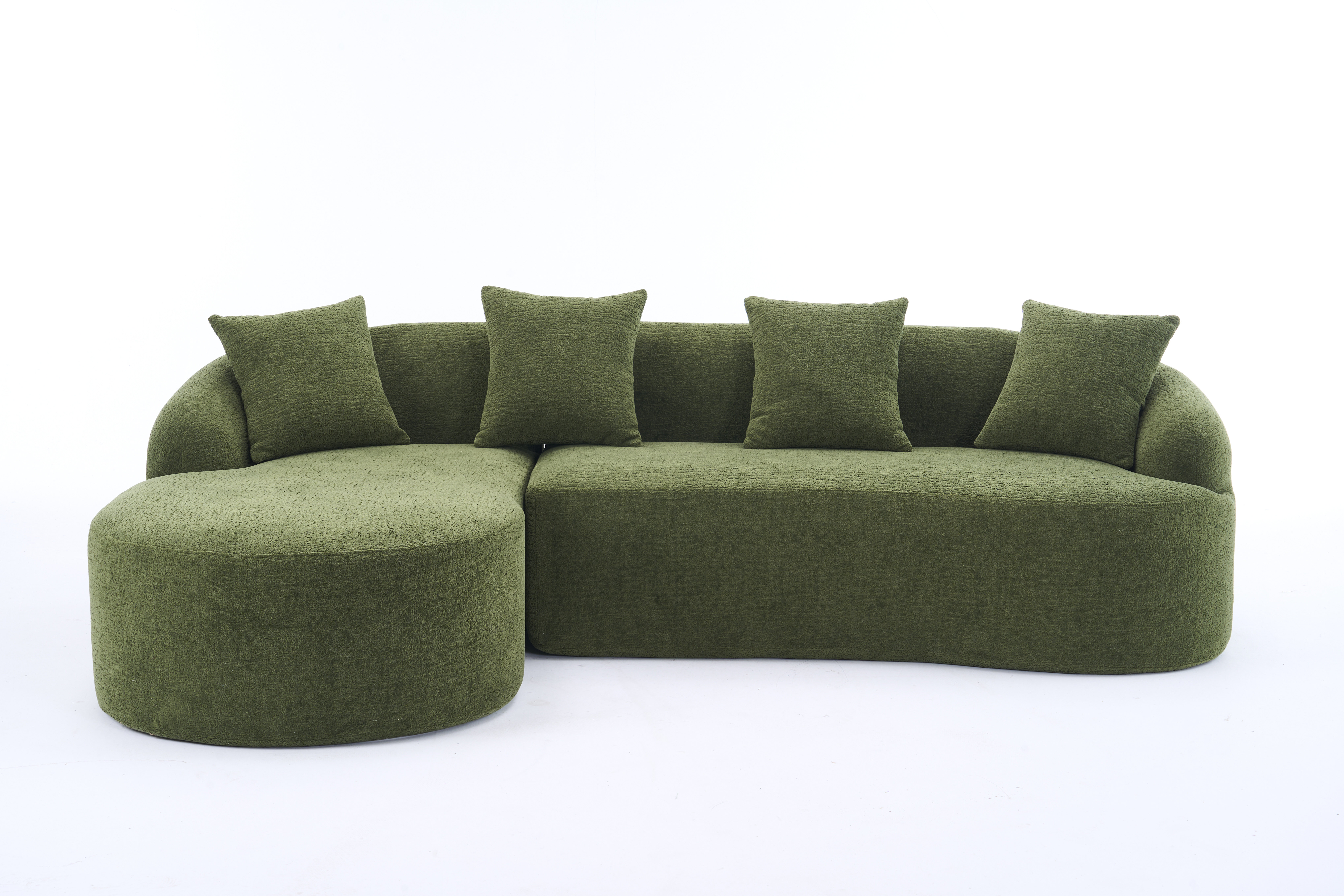 Shape Sectional Sofa with Curved Chaise, Green Modular Chenille Couch Featuring Full Compression 30D High - Density Sponge, 900 lbs. Load - Bearing for Apartment Living Room