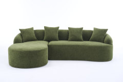 Shape Sectional Sofa with Curved Chaise, Green Modular Chenille Couch Featuring Full Compression 30D High - Density Sponge, 900 lbs. Load - Bearing for Apartment Living Room