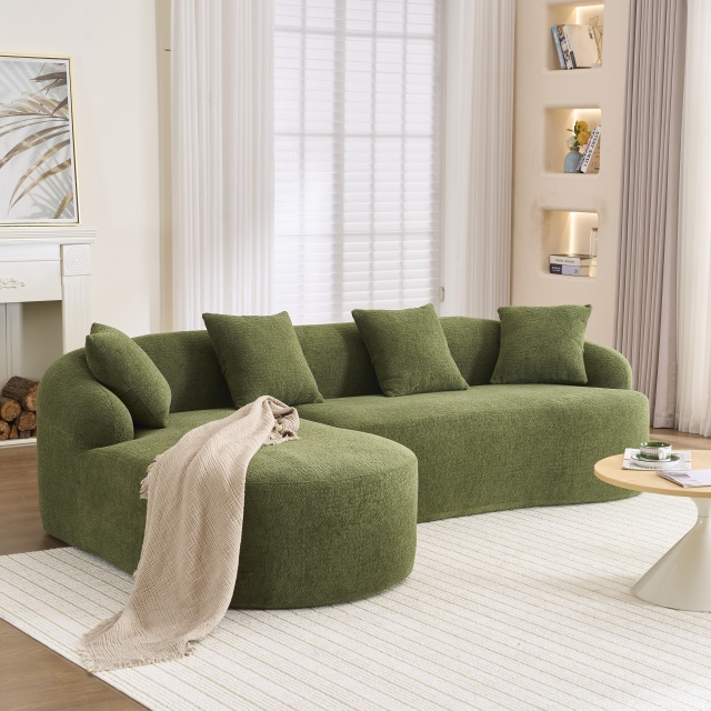 Shape Sectional Sofa with Curved Chaise, Green Modular Chenille Couch Featuring Full Compression 30D High - Density Sponge, 900 lbs. Load - Bearing for Apartment Living Room