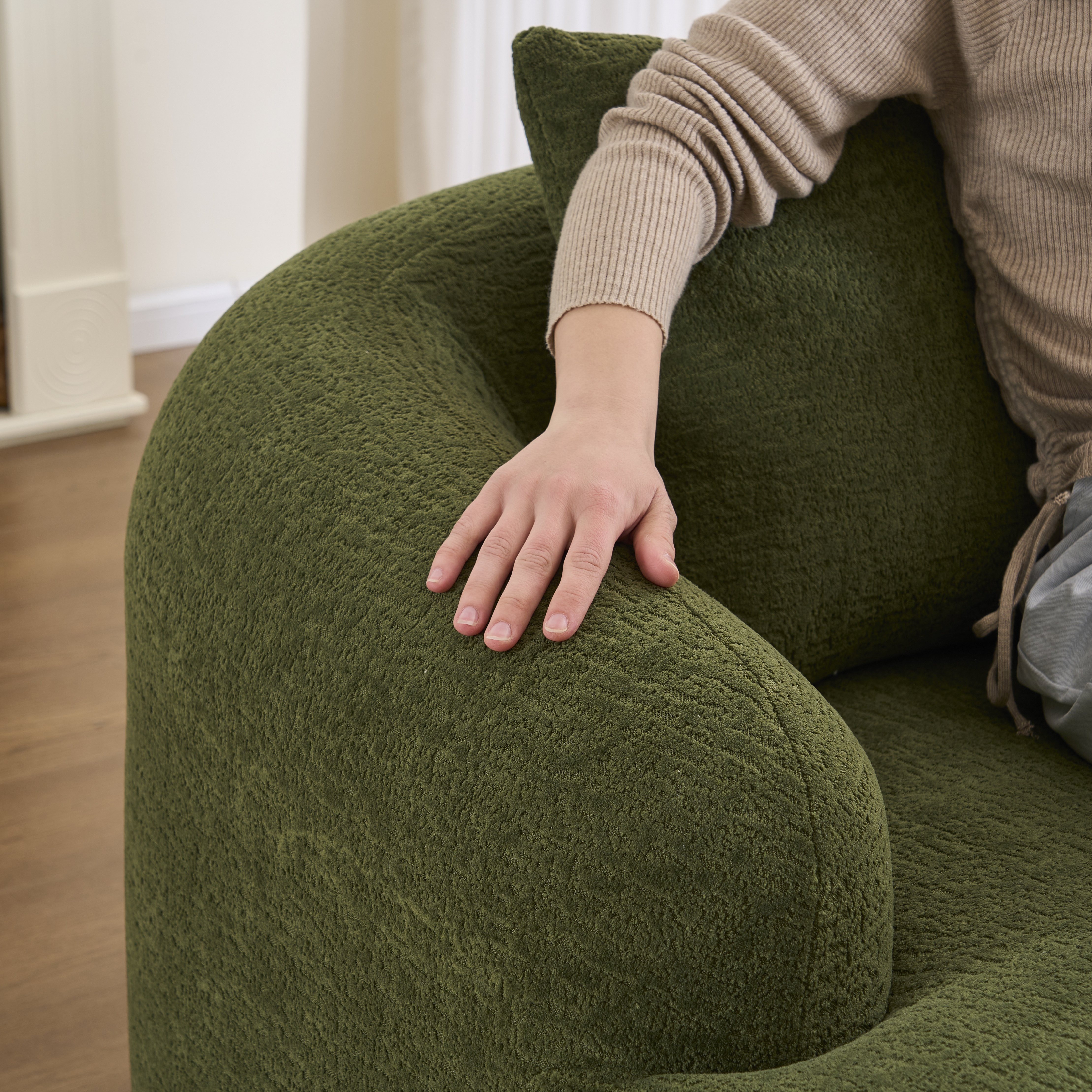 Shape Sectional Sofa with Curved Chaise, Green Modular Chenille Couch Featuring Full Compression 30D High - Density Sponge, 900 lbs. Load - Bearing for Apartment Living Room