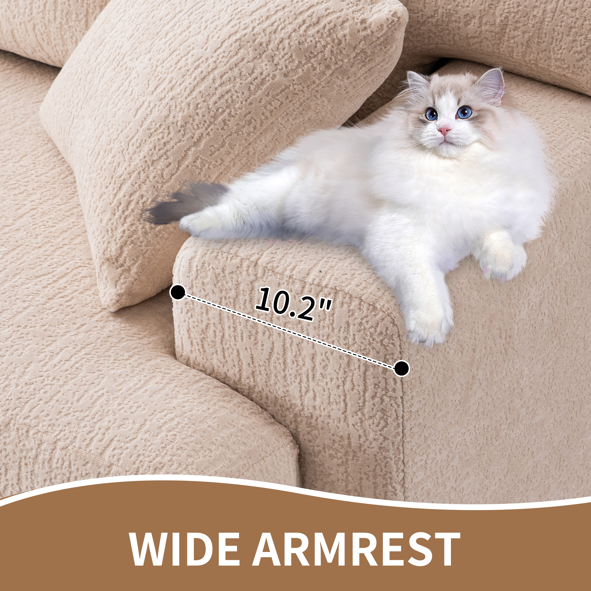 APRICOT COMPRESSION SOFA: It is a 4 - seater combined sofa. Adopting Wood Grain Chenille fabric and full - sponge compression design. This combined sofa comes with 2 pillows, suitable for living rooms, home furniture setups, and apartments.