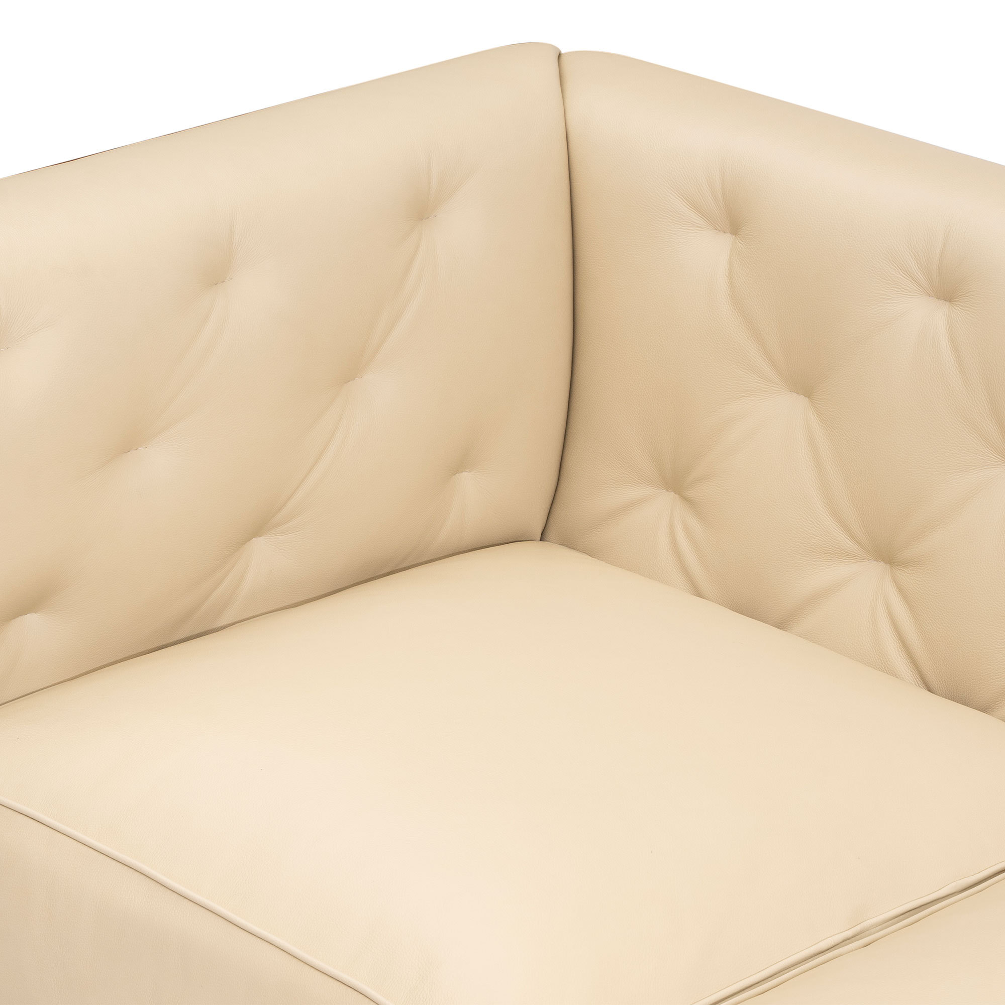 92.52 Inch 3 - Seater Genuine Leather Tufted Sofa, Beige Grain Leather Couch with Feather Fill, Extra Deep Seats – Comfy Living Room & Apartment Sofa