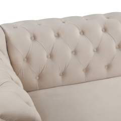 82.4" Mid Century Modern Sofa with Rubber Wood Legs,Velvet Upholstered Sofa Couch,Sofa with Thick Removable Seat Cushion, 3 Seater Sofa Couch for Living Room，Beige