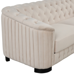 82.4" Mid Century Modern Sofa with Rubber Wood Legs,Velvet Upholstered Sofa Couch,Sofa with Thick Removable Seat Cushion, 3 Seater Sofa Couch for Living Room，Beige