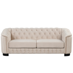 82.4" Mid Century Modern Sofa with Rubber Wood Legs,Velvet Upholstered Sofa Couch,Sofa with Thick Removable Seat Cushion, 3 Seater Sofa Couch for Living Room，Beige