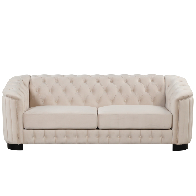 82.4" Mid Century Modern Sofa with Rubber Wood Legs,Velvet Upholstered Sofa Couch,Sofa with Thick Removable Seat Cushion, 3 Seater Sofa Couch for Living Room，Beige