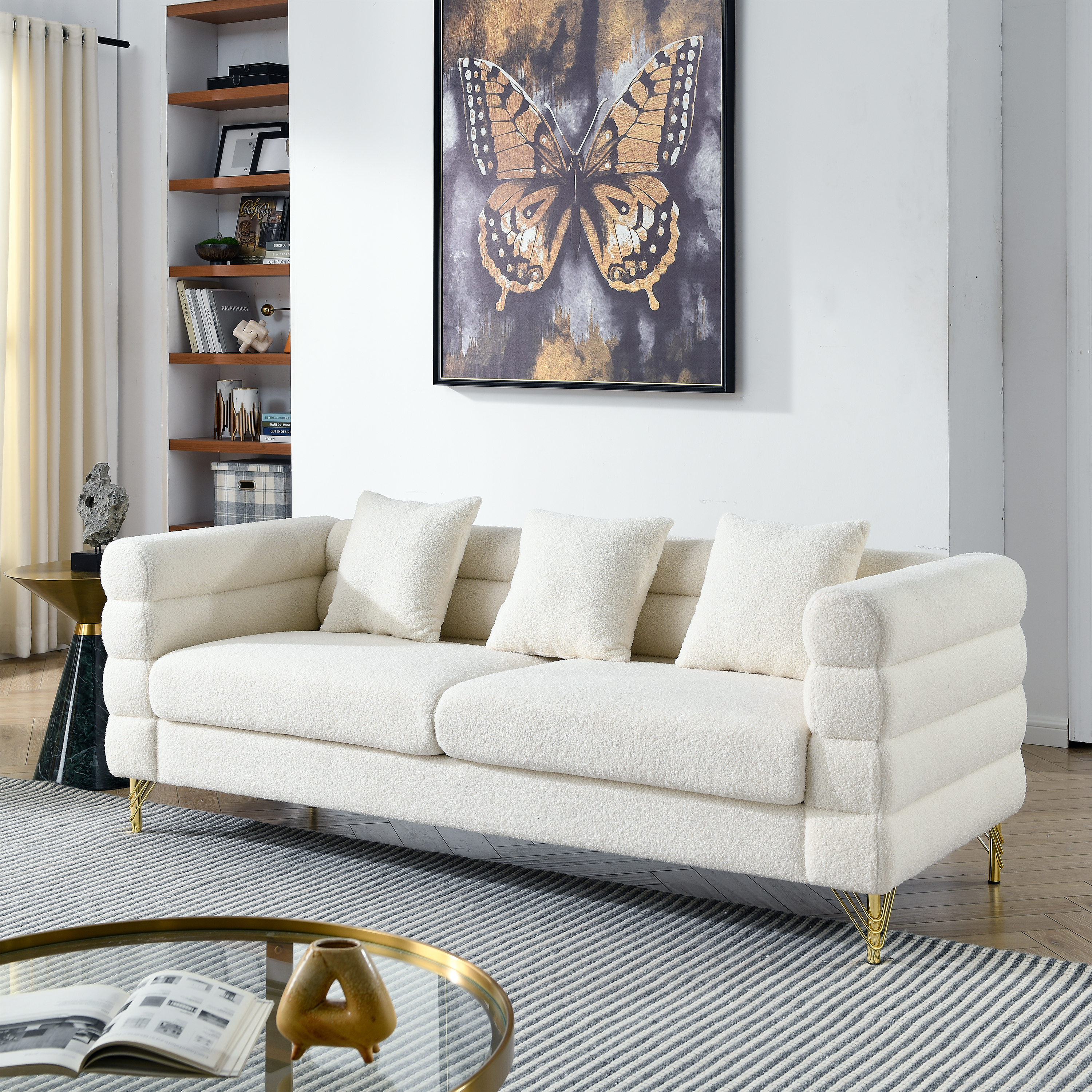 Modern Chenille Upholstered Sectional Sofa Set – a modular 108" L-shaped sectional sofa set for the living room, complete with 6 pillows. This freely combinable sofa couch is suitable for both living rooms and bedrooms, featuring a left chaise