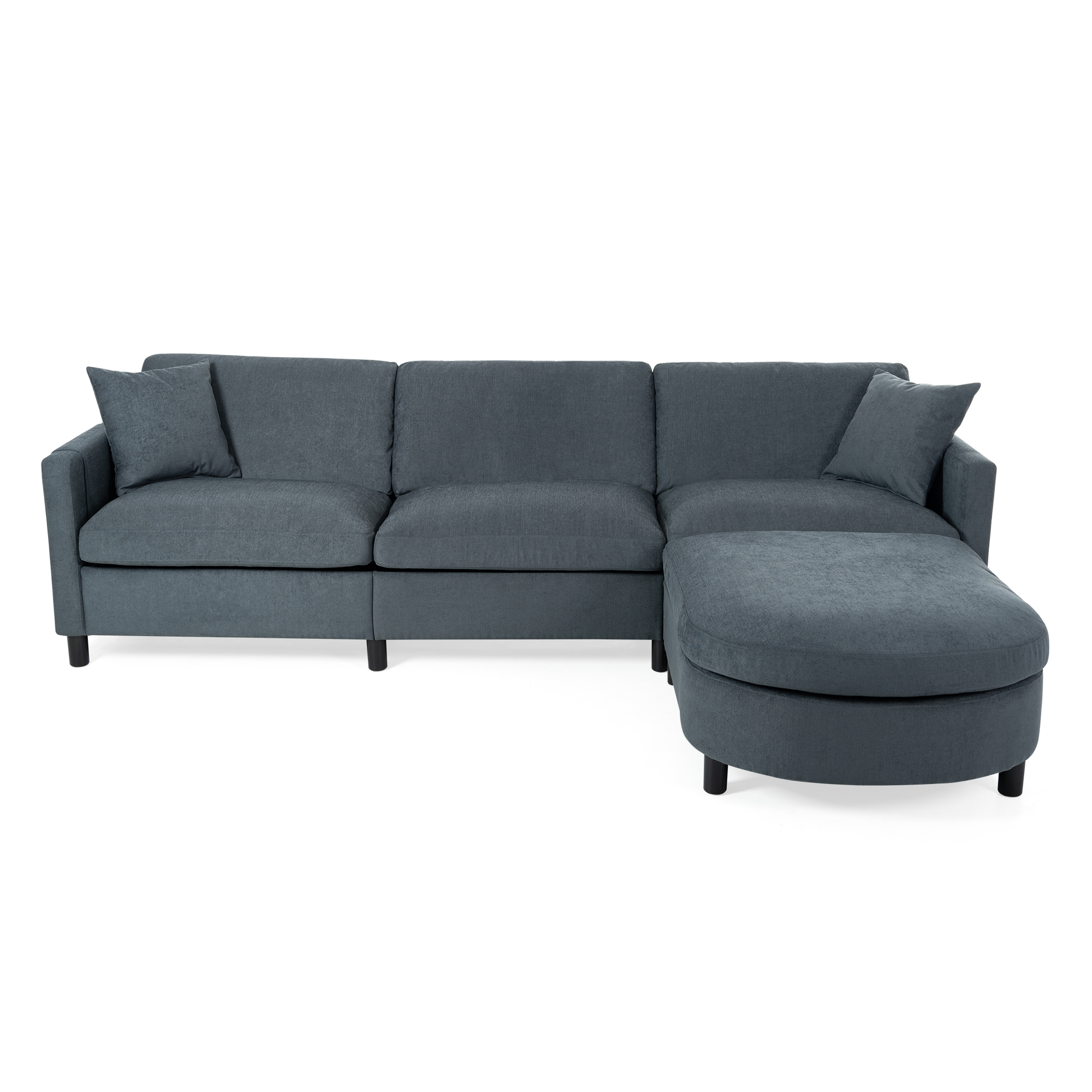 107.87" Sectional Sofa Couch with 1 Ottoman – Removable Seat & Back Cushions