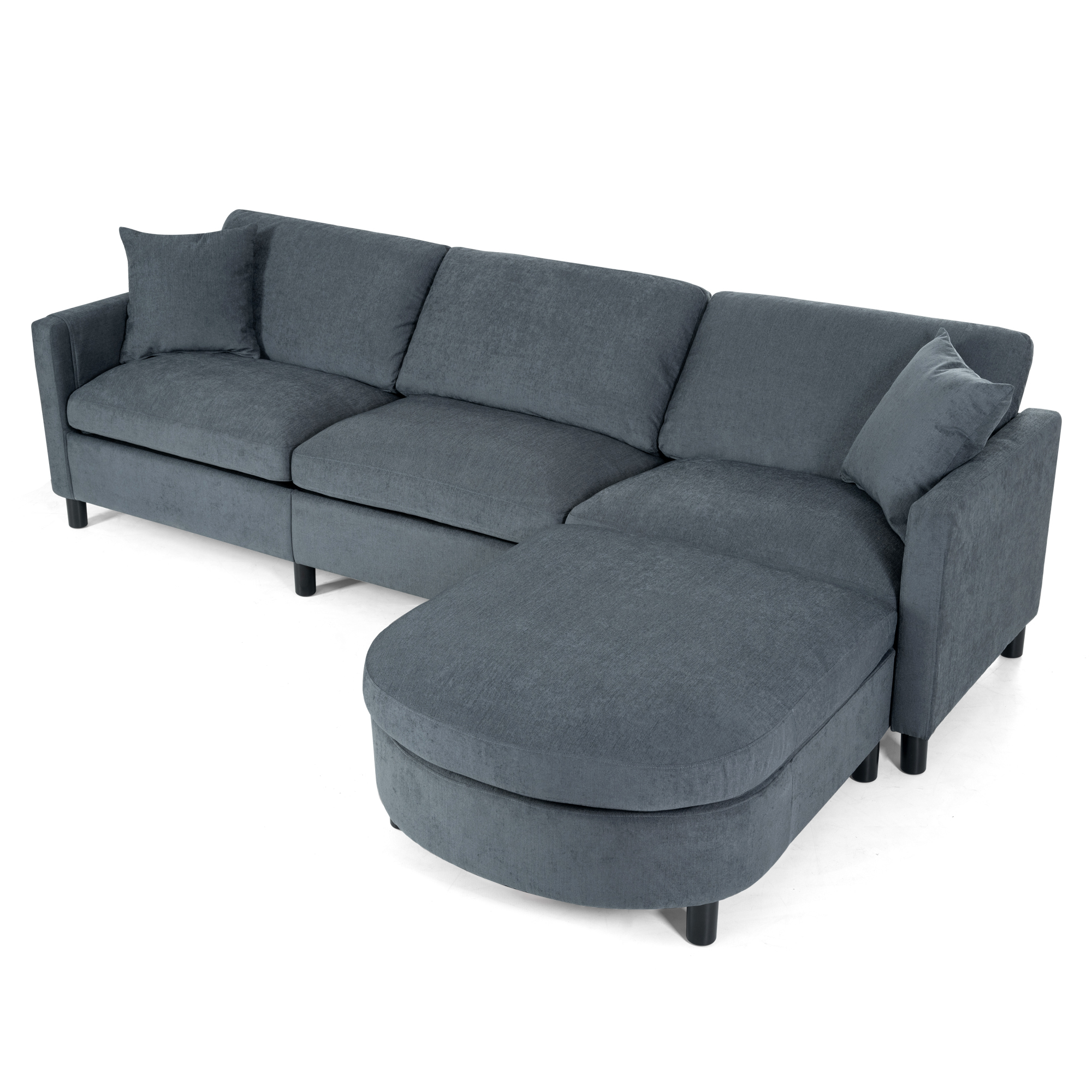 107.87" Sectional Sofa Couch with 1 Ottoman – Removable Seat & Back Cushions