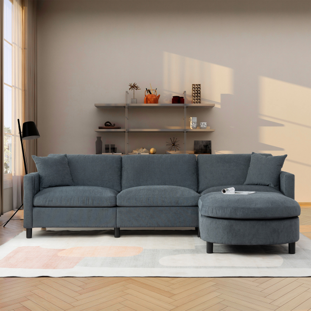 107.87" Sectional Sofa Couch with 1 Ottoman – Removable Seat & Back Cushions