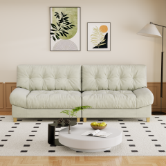 Beige 90.5-inch Cloud Compression Love Seat – Frosted Velvet, Minimalist Modern Sofa, Ideal for Living Rooms, Apartments, Bedrooms & Offices
