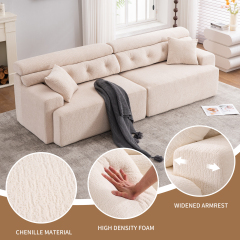 APRICOT COMPRESSION SOFA: It is a 4 - seater combined sofa. Adopting Wood Grain Chenille fabric and full - sponge compression design. This combined sofa comes with 2 pillows, suitable for living rooms, home furniture setups, and apartments.