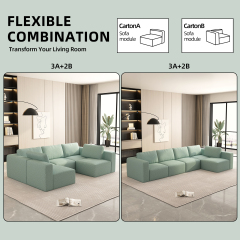 104.32*70.86 Modular Sectional Sofa Sleeper Couch – U - Shaped Convertible Set with Chaise, Ottoman, Compressed Sponge, Light Green (Combo 3A + 2B)
