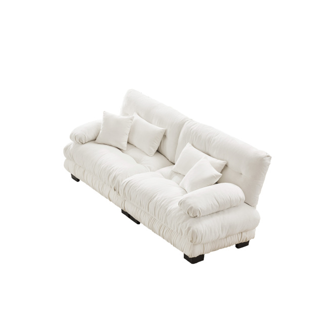 Elevate Your Living Room Ambience with This 2 - Seater Cloud Couch! Chenille White Design, Boasting 2 Lumbar Pillows & 2 Throw Pillows for Unmatched Comfort