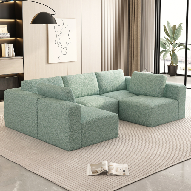 104.32*70.86 Modular Sectional Sofa Sleeper Couch – U - Shaped Convertible Set with Chaise, Ottoman, Compressed Sponge, Light Green (Combo 3A + 2B)