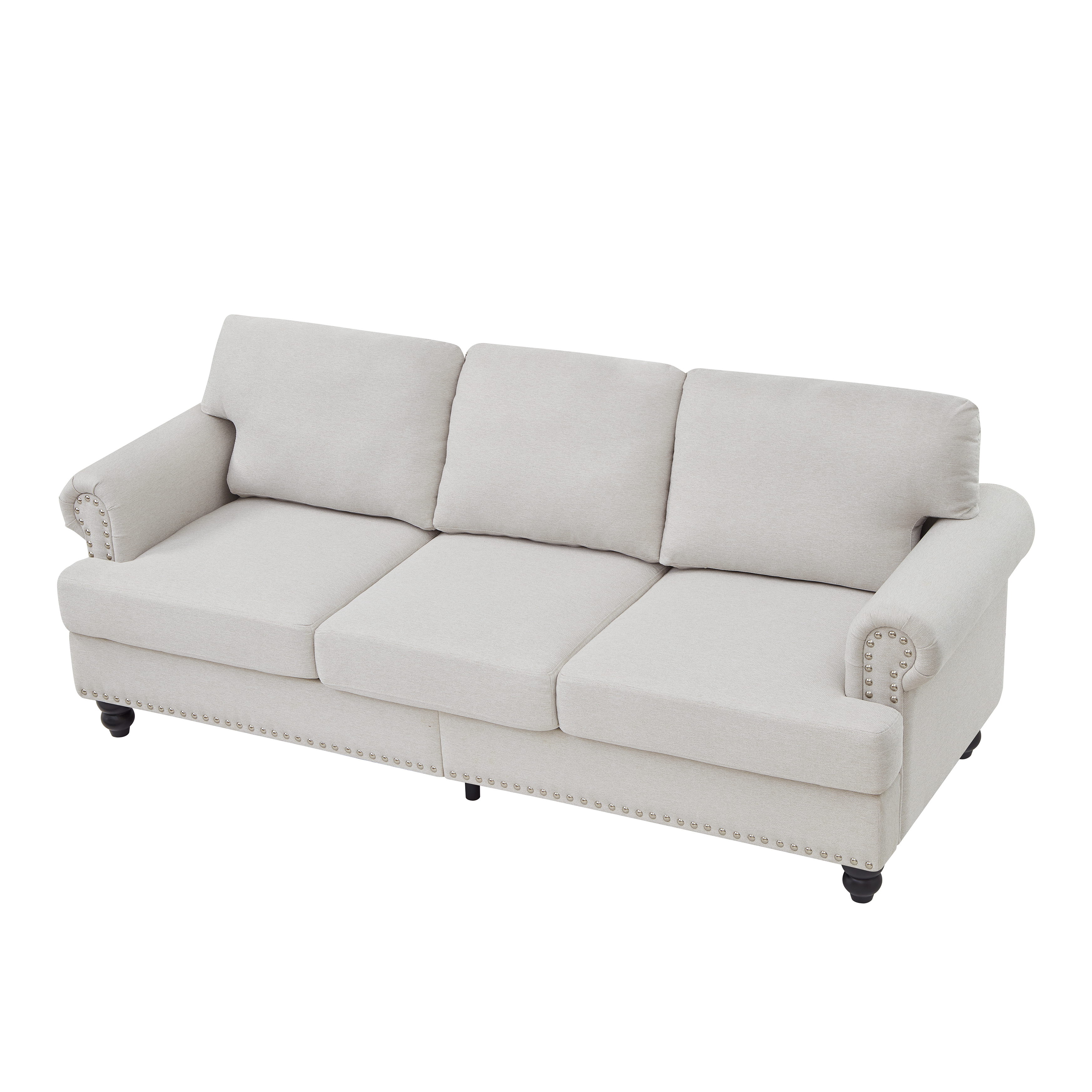 83" Modern Classic Three - Seater Living Room Sofa with Nailhead Trim, Fabric Couch, Polyester Upholstered in Beige