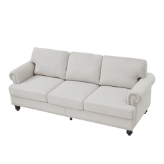 83" Modern Classic Three - Seater Living Room Sofa with Nailhead Trim, Fabric Couch, Polyester Upholstered in Beige