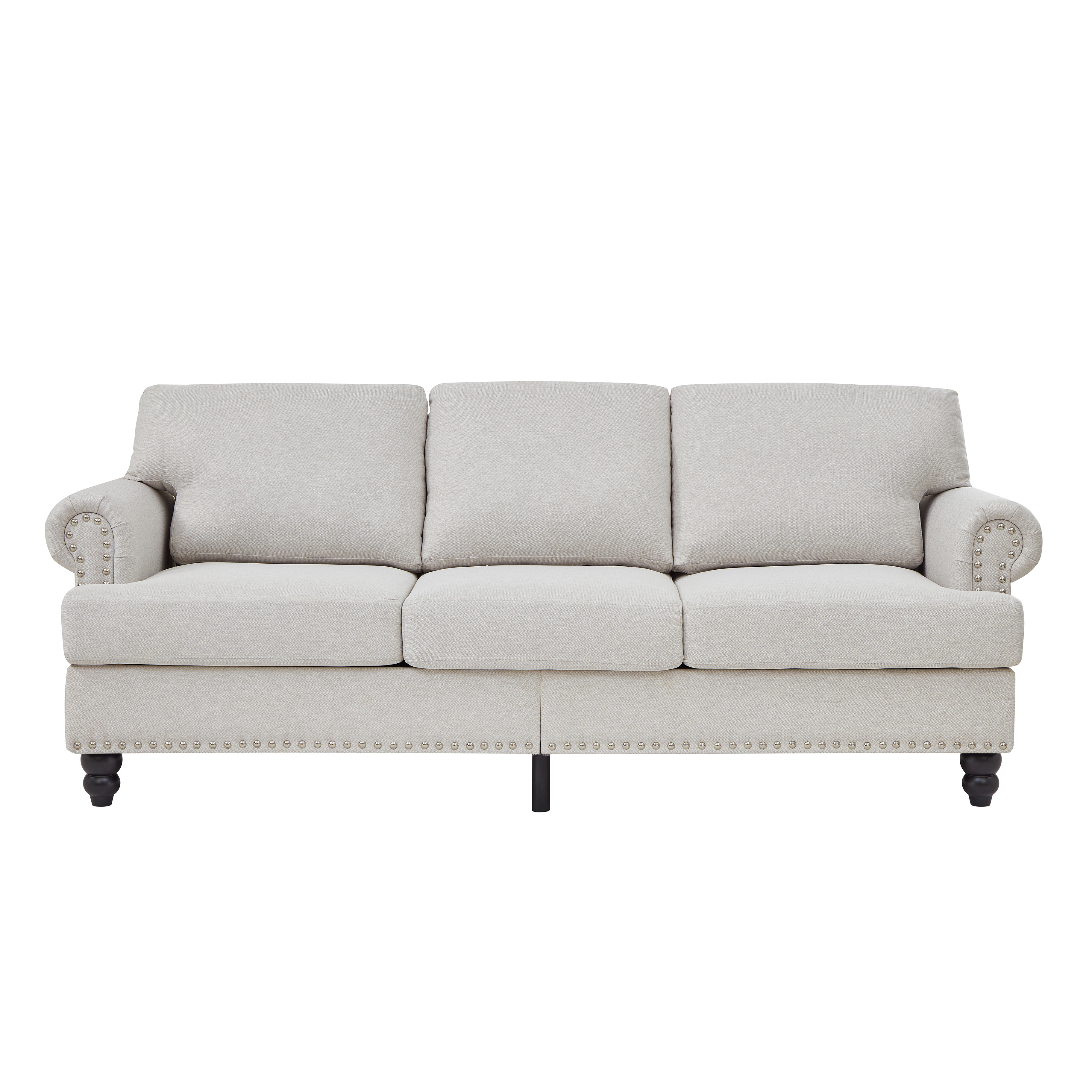 83" Modern Classic Three - Seater Living Room Sofa with Nailhead Trim, Fabric Couch, Polyester Upholstered in Beige