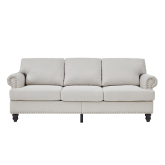 83" Modern Classic Three - Seater Living Room Sofa with Nailhead Trim, Fabric Couch, Polyester Upholstered in Beige