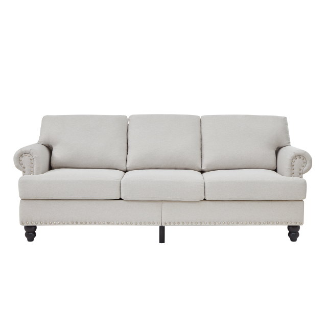 83" Modern Classic Three - Seater Living Room Sofa with Nailhead Trim, Fabric Couch, Polyester Upholstered in Beige
