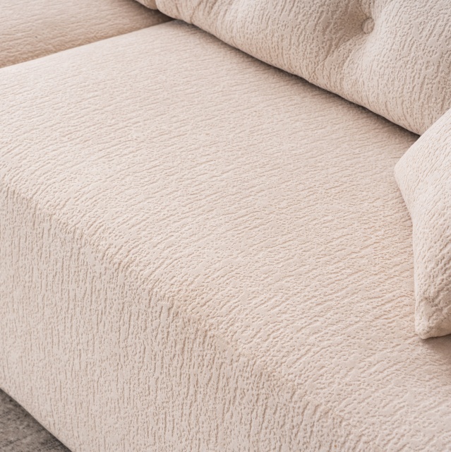 APRICOT COMPRESSION SOFA: It is a 4 - seater combined sofa. Adopting Wood Grain Chenille fabric and full - sponge compression design. This combined sofa comes with 2 pillows, suitable for living rooms, home furniture setups, and apartments.
