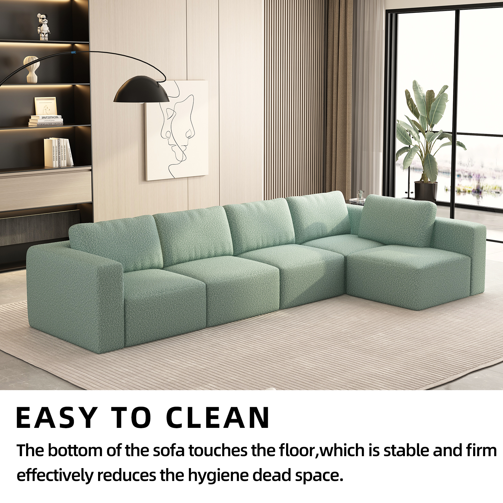 104.32*70.86 Modular Sectional Sofa Sleeper Couch – U - Shaped Convertible Set with Chaise, Ottoman, Compressed Sponge, Light Green (Combo 3A + 2B)