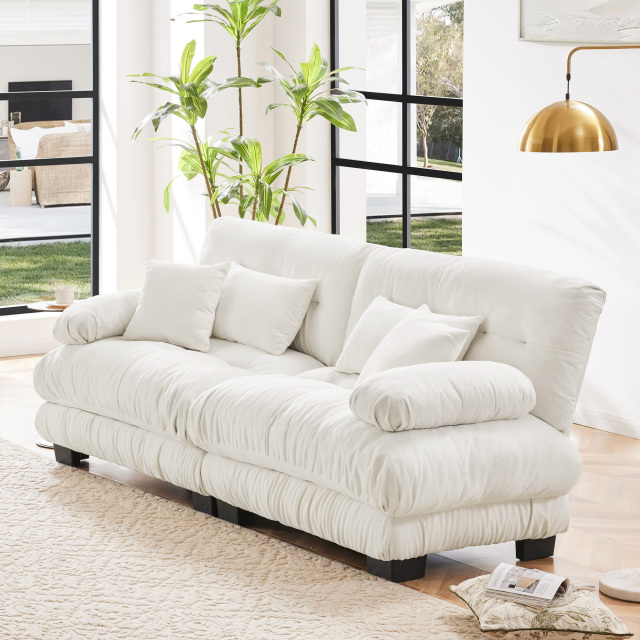 Elevate Your Living Room Ambience with This 2 - Seater Cloud Couch! Chenille White Design, Boasting 2 Lumbar Pillows & 2 Throw Pillows for Unmatched Comfort