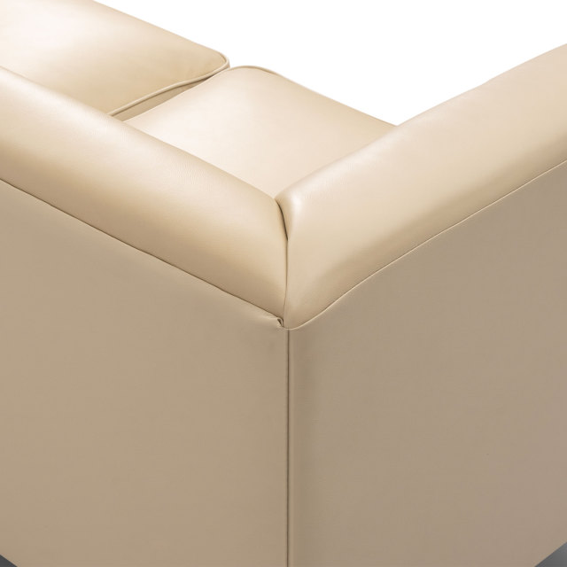92.52 Inch 3 - Seater Genuine Leather Tufted Sofa, Beige Grain Leather Couch with Feather Fill, Extra Deep Seats – Comfy Living Room & Apartment Sofa