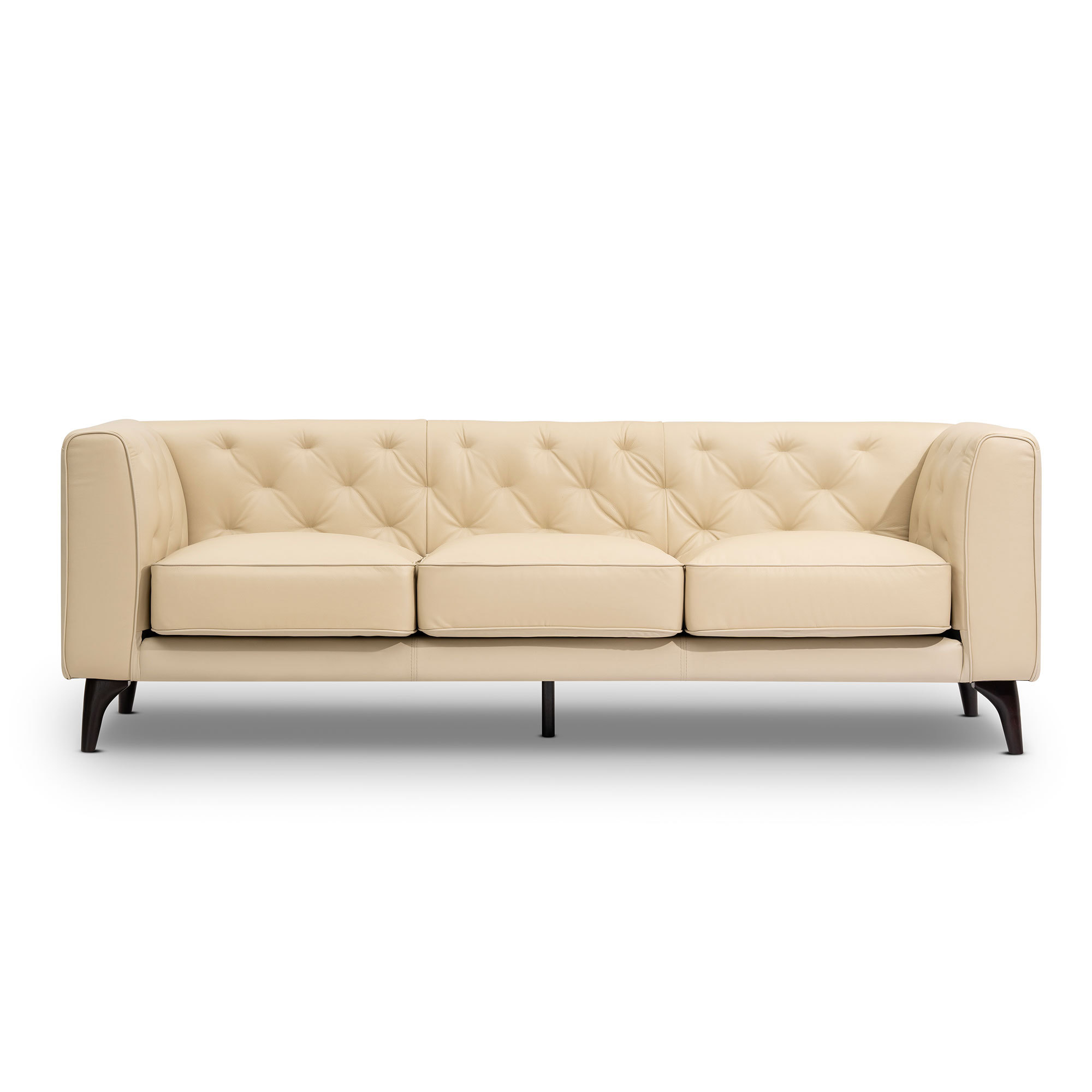 92.52 Inch 3 - Seater Genuine Leather Tufted Sofa, Beige Grain Leather Couch with Feather Fill, Extra Deep Seats – Comfy Living Room & Apartment Sofa