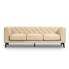 92.52 Inch 3 - Seater Genuine Leather Tufted Sofa, Beige Grain Leather Couch with Feather Fill, Extra Deep Seats – Comfy Living Room & Apartment Sofa