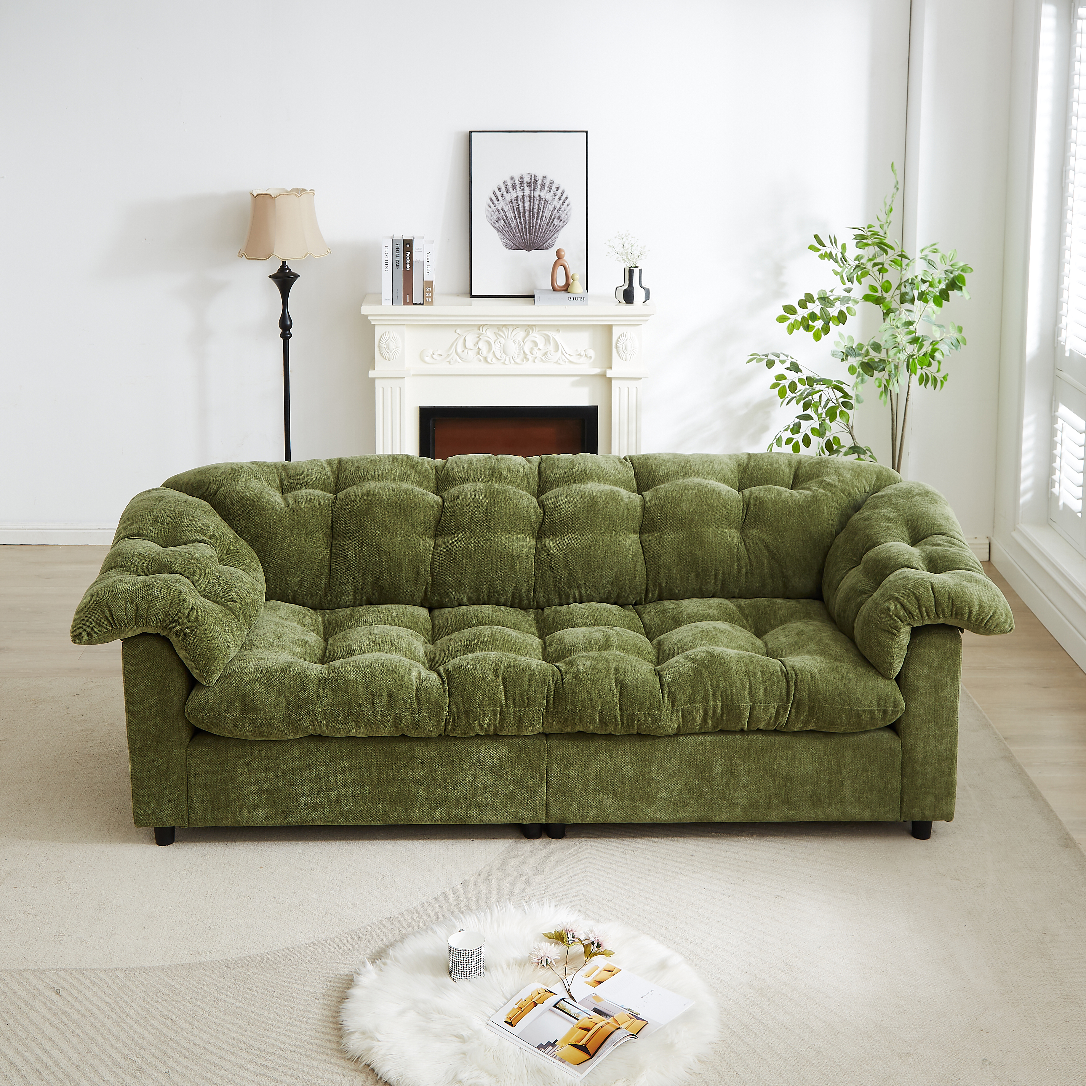 99.2" Chenille Modern Comfort Deep - Seat Sofa: An Upholstered Fluffy Cloud - Like Sofa Ideal for Living Rooms, Bedrooms, Offices and Apartments, Green
