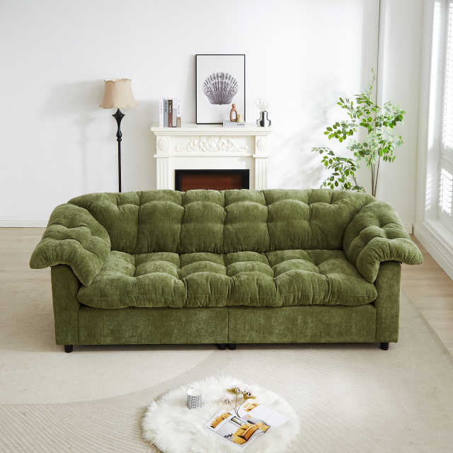 99.2" Chenille Modern Comfort Deep - Seat Sofa: An Upholstered Fluffy Cloud - Like Sofa Ideal for Living Rooms, Bedrooms, Offices and Apartments, Green