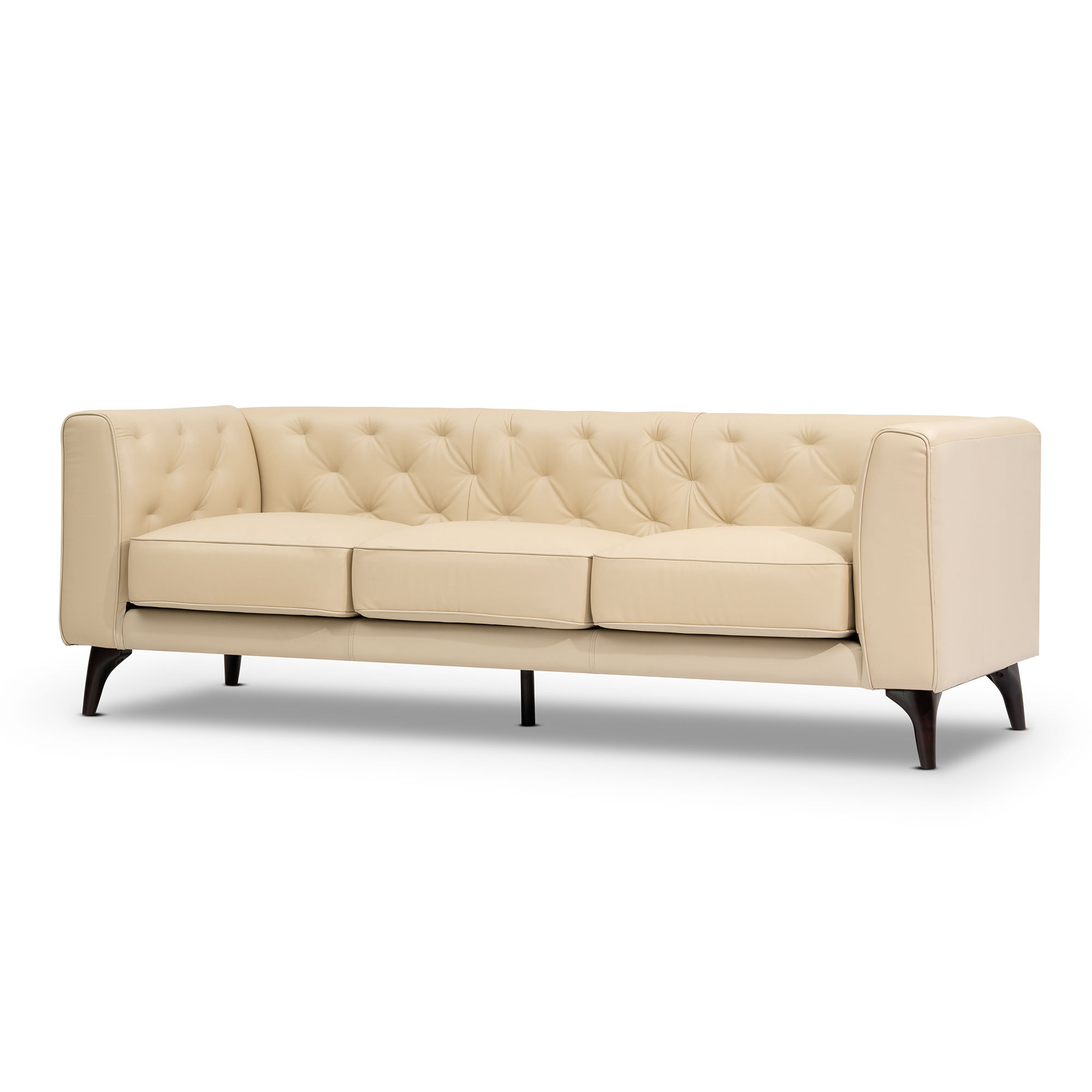 92.52 Inch 3 - Seater Genuine Leather Tufted Sofa, Beige Grain Leather Couch with Feather Fill, Extra Deep Seats – Comfy Living Room & Apartment Sofa