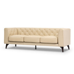 92.52 Inch 3 - Seater Genuine Leather Tufted Sofa, Beige Grain Leather Couch with Feather Fill, Extra Deep Seats – Comfy Living Room & Apartment Sofa