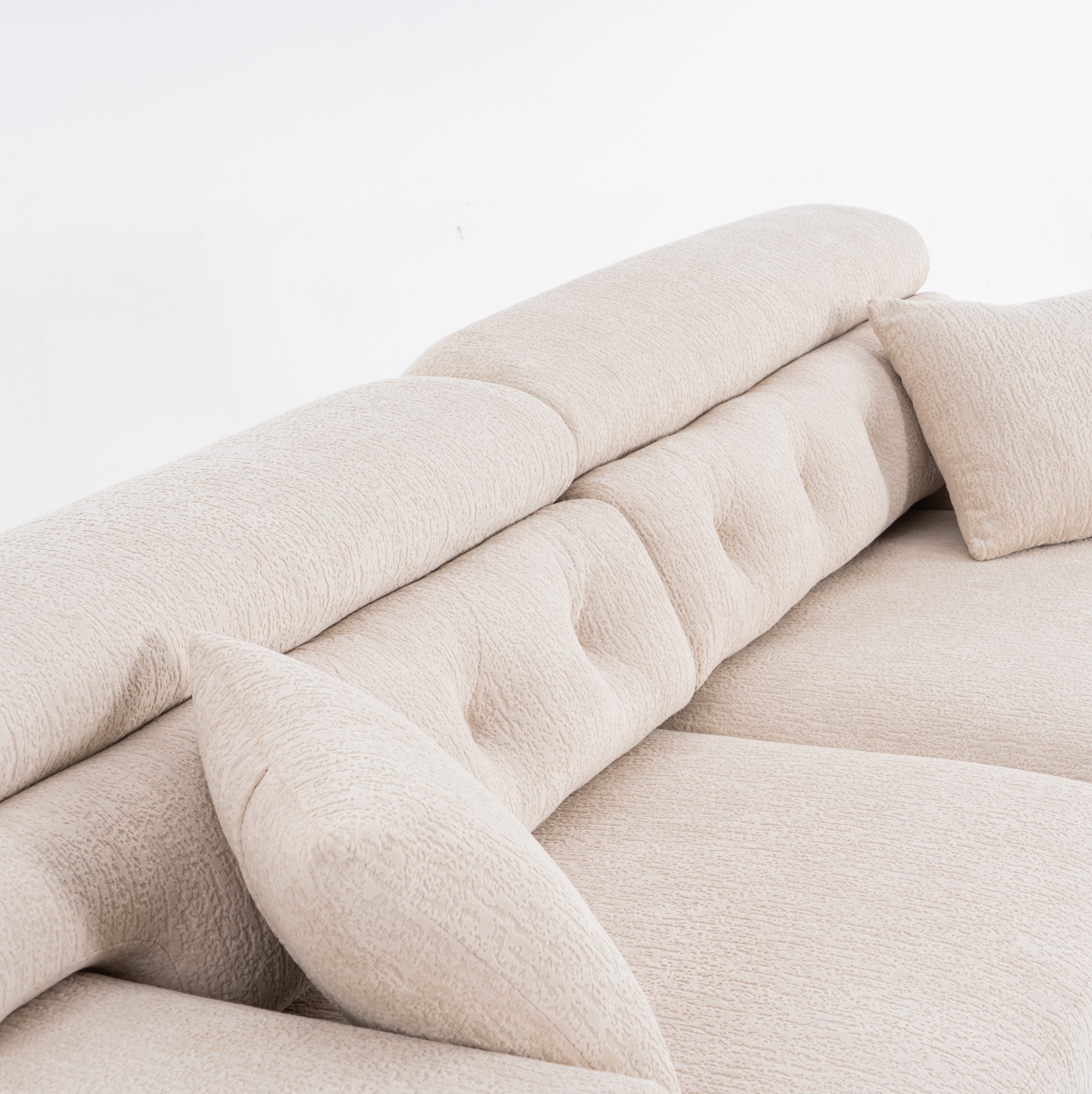 APRICOT COMPRESSION SOFA: It is a 4 - seater combined sofa. Adopting Wood Grain Chenille fabric and full - sponge compression design. This combined sofa comes with 2 pillows, suitable for living rooms, home furniture setups, and apartments.