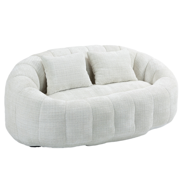 Beige Chenille Bean Bag Sofa - Durable & Comfortable Lazy Lounger, High - Back for Adults & Kids, Indoor/Outdoor Use