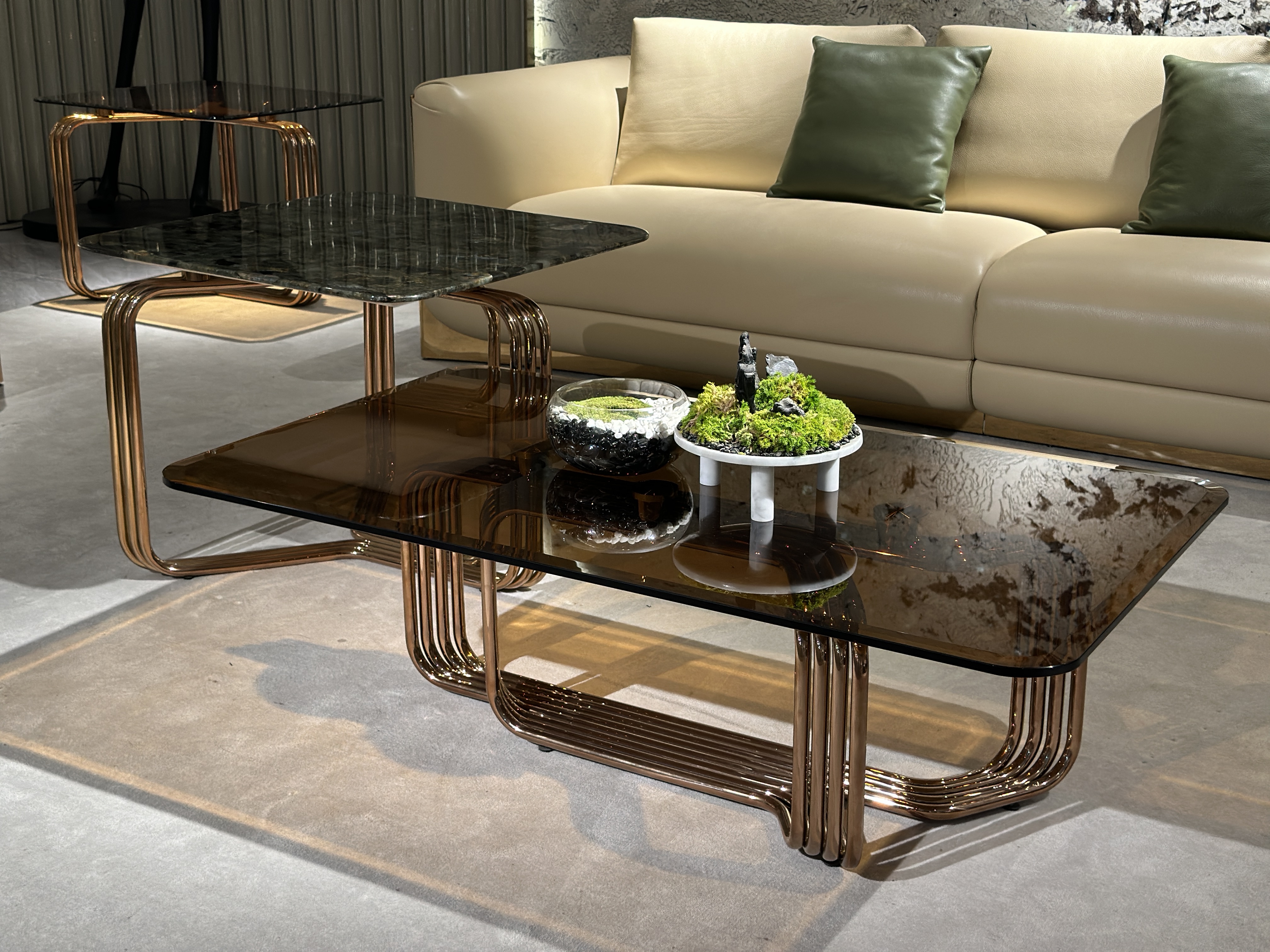 LuxeFlow Copper Glass Table