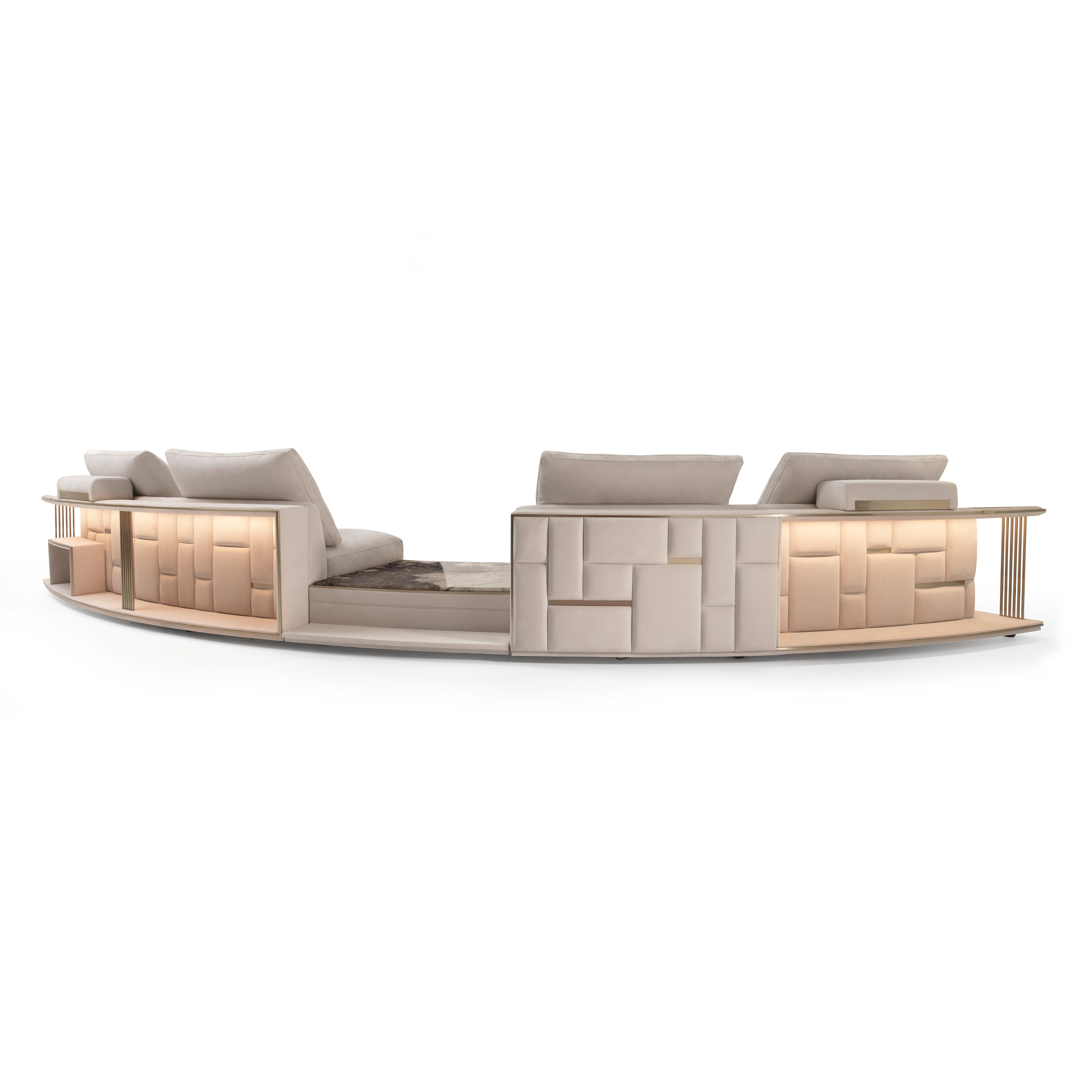 Cream Curved Modular Sectional Sofa with Side Tables