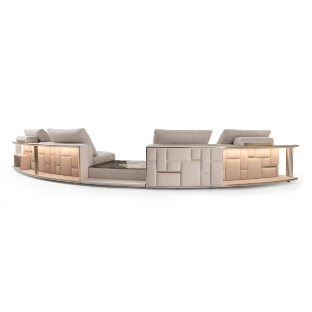 Cream Curved Modular Sectional Sofa with Side Tables