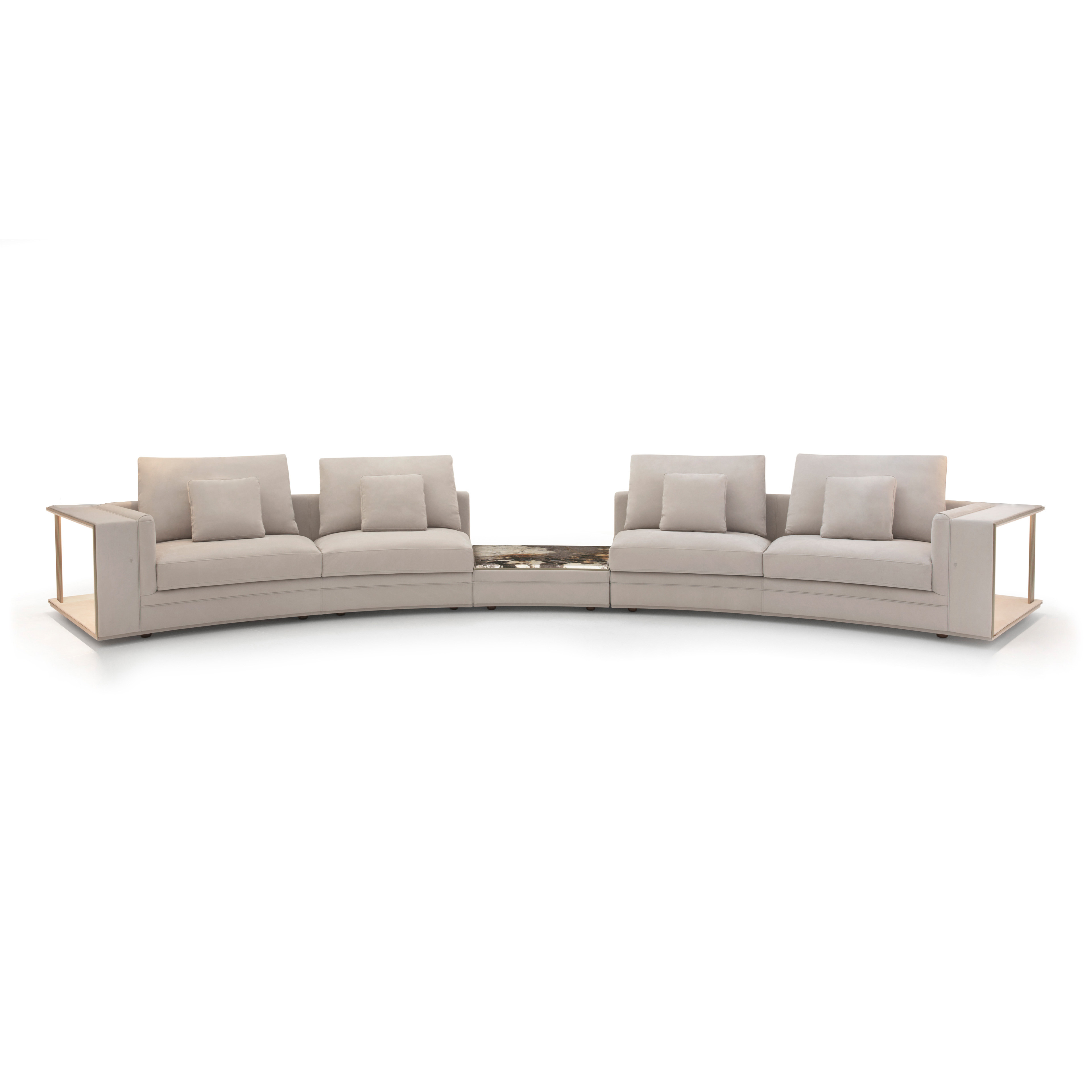 Cream Curved Modular Sectional Sofa with Side Tables