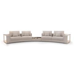 Cream Curved Modular Sectional Sofa with Side Tables