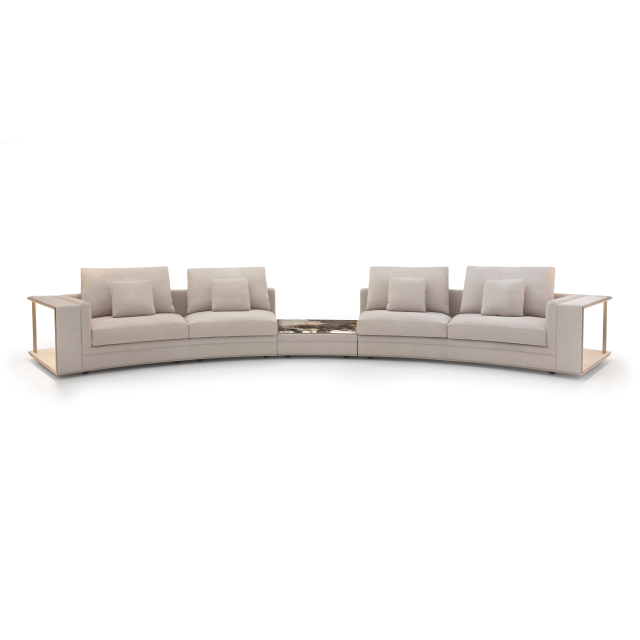 Cream Curved Modular Sectional Sofa with Side Tables