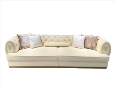 Luxury Cream Tufted Sofa with Decorative Accents