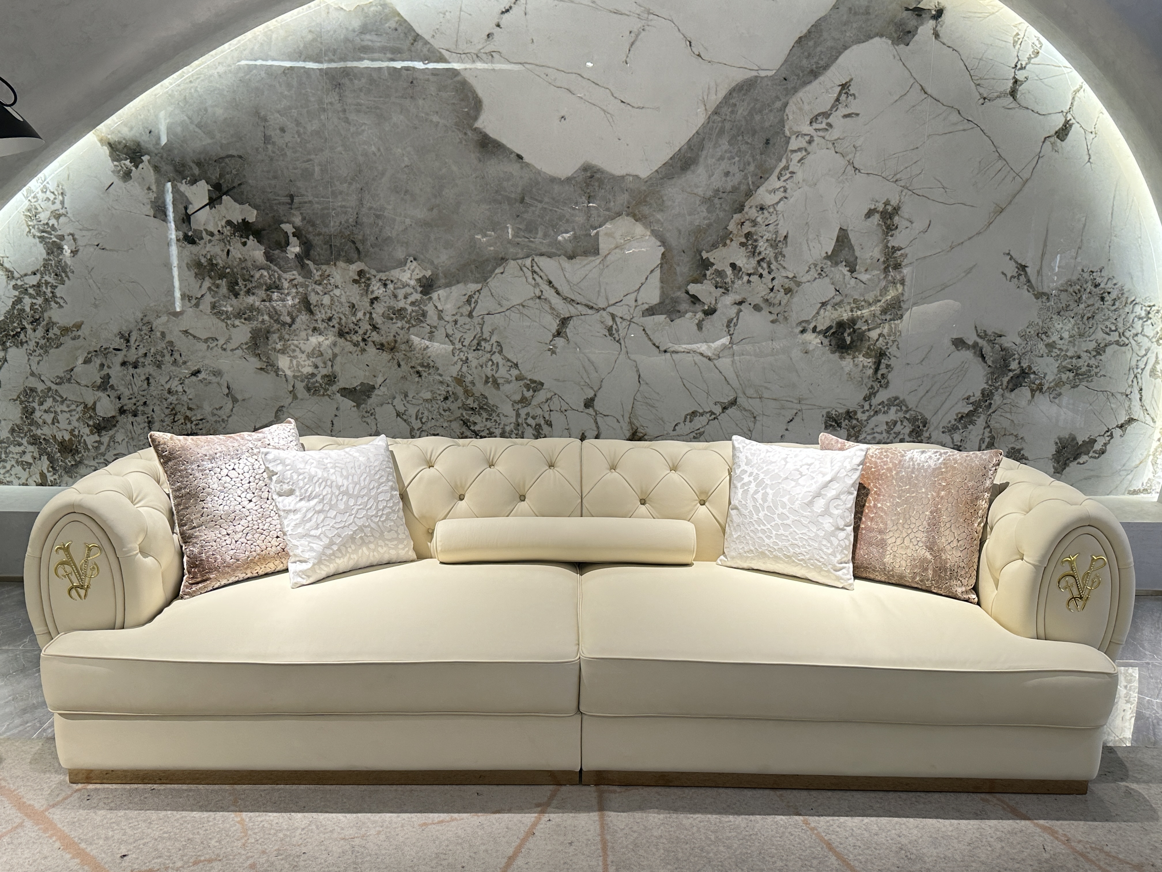 Luxury Cream Tufted Sofa with Decorative Accents